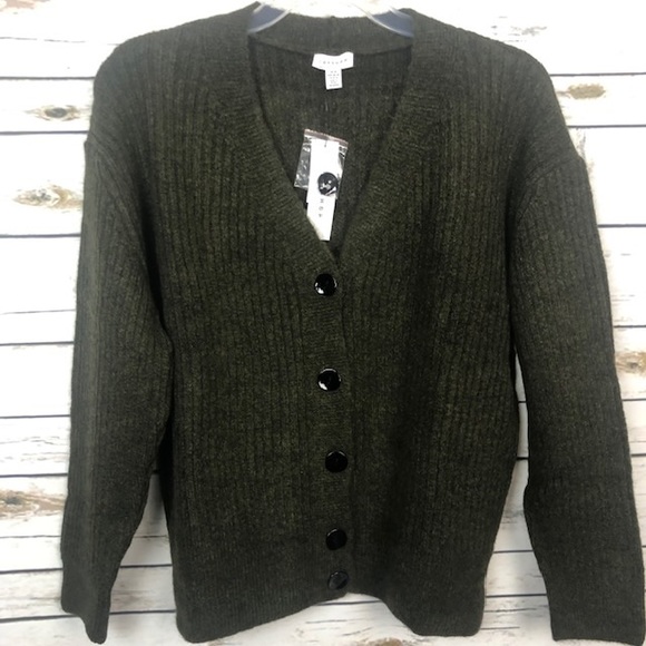 ✨ NWT Topshop olive green button up cardigan M - Picture 3 of 8